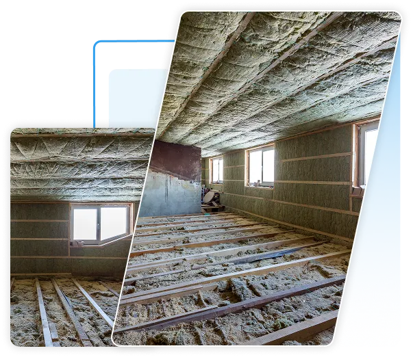 Comparison of a dry basement with a finished ceiling against a stained, deteriorating concrete wall.