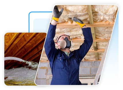 Home inspector using a flashlight to examine wooden crawl space ceiling joists for moisture damage.