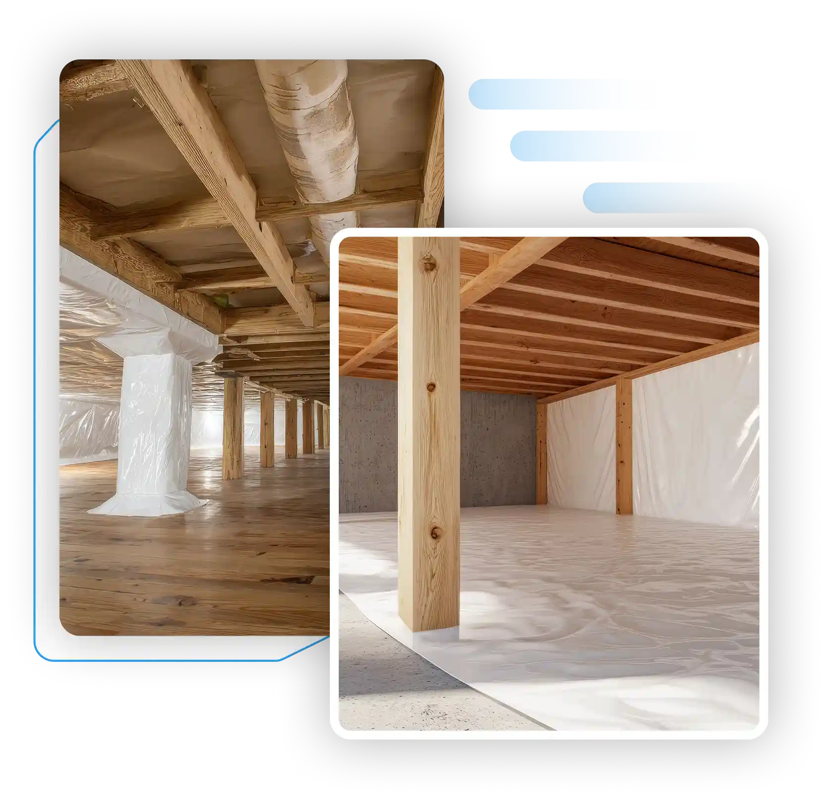 Encapsulated crawl space with moisture protection barrier.