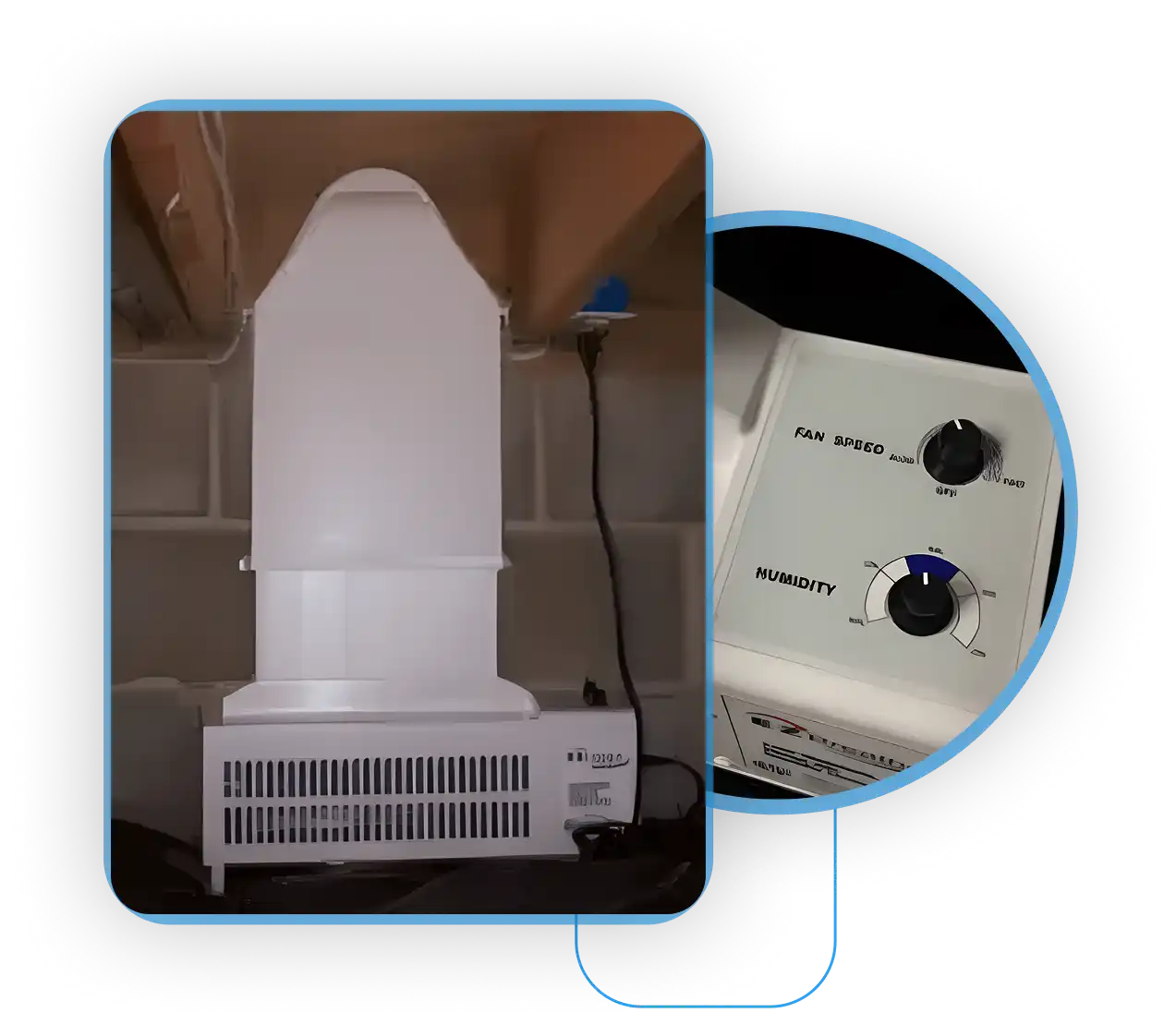 Direct comparison view of an EZ Breathe air system mounted on an interior wall.