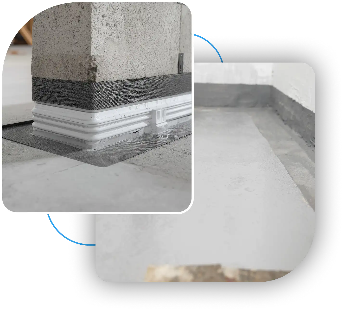Basement perimeter drainage channel and sealed concrete floor.