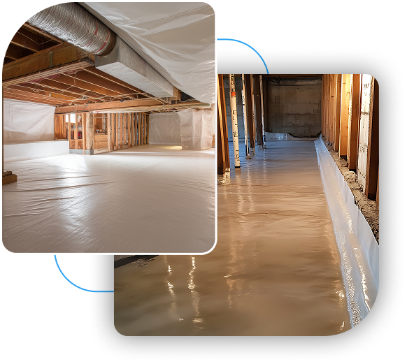 Long, clean unfinished basement hallway showing structural columns and concrete subflooring.