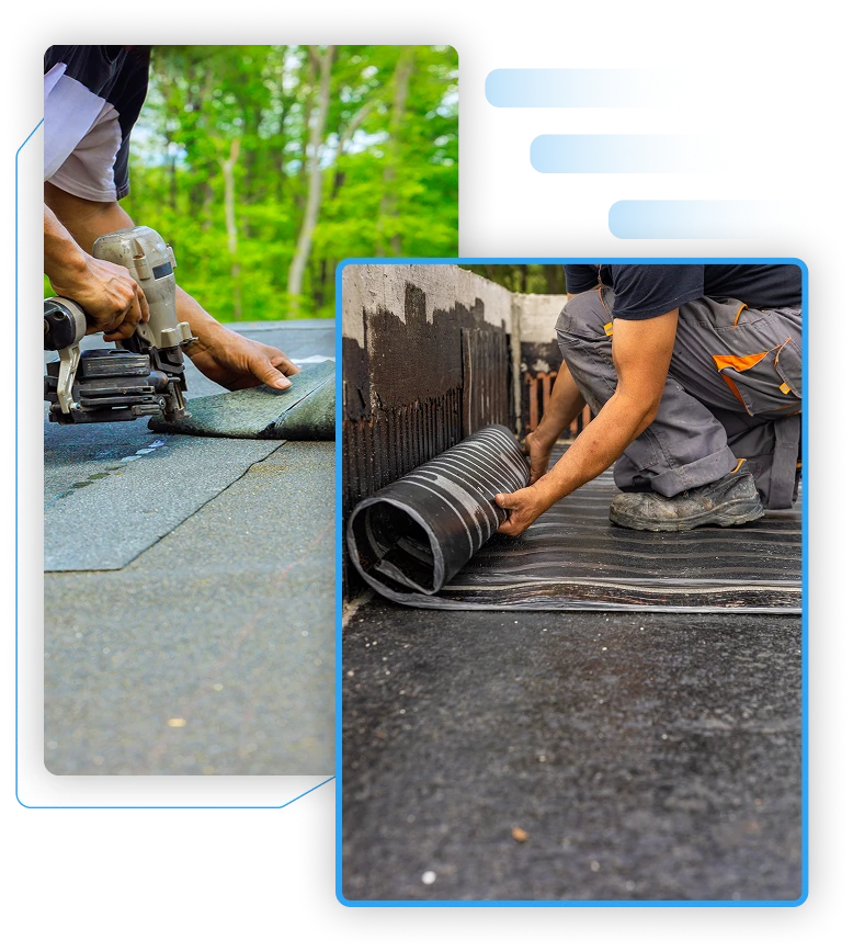 Waterproofing team cutting exterior drainage pipes and sealing interior basement floor membranes.