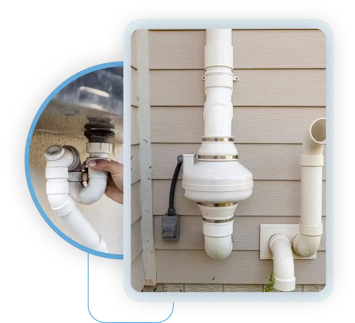 Radon mitigation fan and pipe installation.