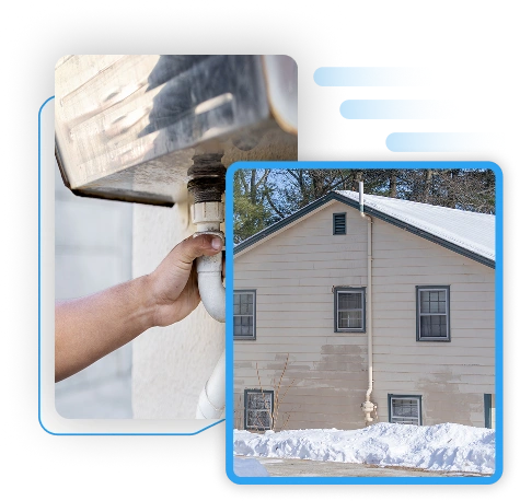 Plumbing pipe connection and exterior radon mitigation system.