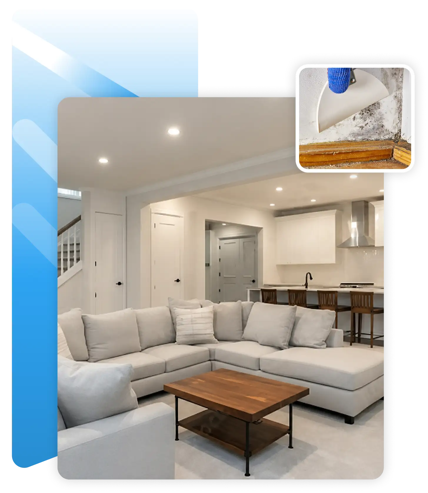 Brightly lit, clean, and completely finished basement living space ready for occupancy.