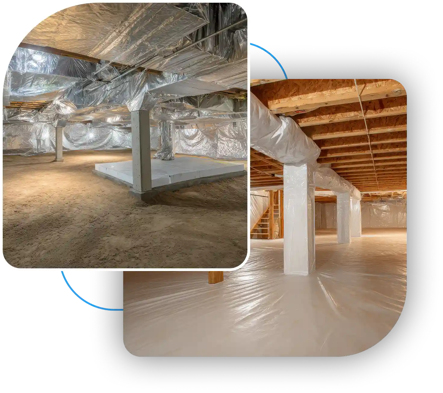 Crawl space insulation and vapor barrier encapsulation.